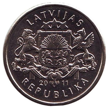 Монета 1 лат, 2011 год, Латвия. Пивная кружка. Монета 1 лат, 2011 год, Латвия. Пивная кружка.