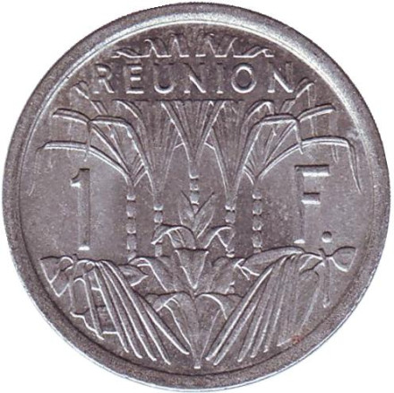 Монета 1 франк. 1969 год, Реюньон. Сахарный тростник.