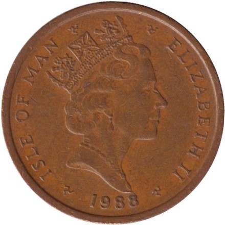 Монета 2 пенса. 1988 год, Остров Мэн. (AB) Кельтский крест.