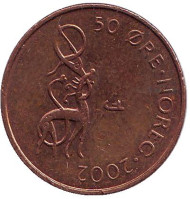 Монета 50 эре. 2002 год, Норвегия. Животное. Монета 50 эре. 2002 год, Норвегия. Животное.