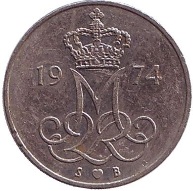 Монета 10 эре. 1974 год, Дания.