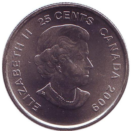 Монета 25 центов. 2009 год, Канада. Синди Классен. Конькобежный спорт. (Цветная). Монета 25 центов. 2009 год, Канада. Синди Классен. Конькобежный спорт. (Цветная).