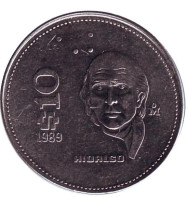 Монета 10 песо. 1989 год, Мексика. Мигель Идальго. Монета 10 песо. 1989 год, Мексика. Мигель Идальго.