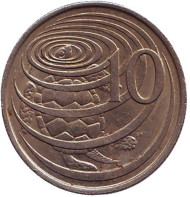 Монета 10 центов. 1972 год, Каймановы острова. Зелёная черепаха.