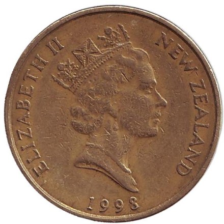 Монета 2 доллара. 1998 год, Новая Зеландия. Белая цапля.