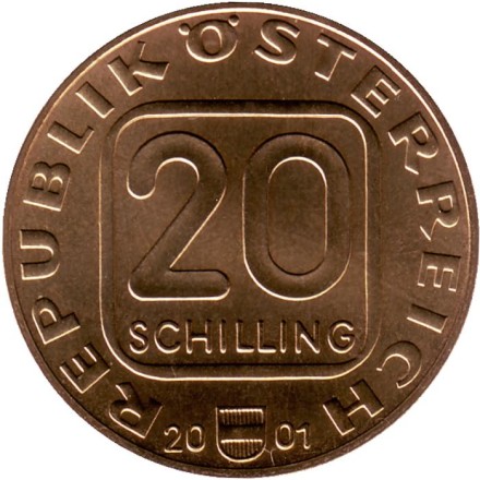 Монета 20 шиллингов. 2001 год, Австрия. 200 лет со дня рождения Иоганна Нестроя.