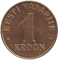 Монета 1 крона. 2001 год, Эстония. Монета 1 крона. 2001 год, Эстония.
