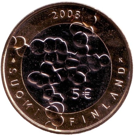 Монета 5 евро. 2008 год, Финляндия. 100 лет науке и исследованиям. Монета 5 евро. 2008 год, Финляндия. 100 лет науке и исследованиям.
