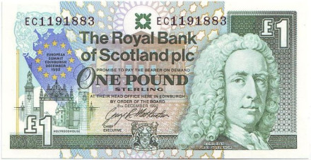 Банкнота 1 фунт. 1992 год, Шотландия. Лорд Илай.