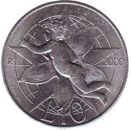Монета 10 лир. 2000 год, Сан-Марино. Монета 10 лир. 2000 год, Сан-Марино.