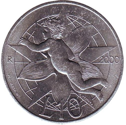 Монета 10 лир. 2000 год, Сан-Марино.
