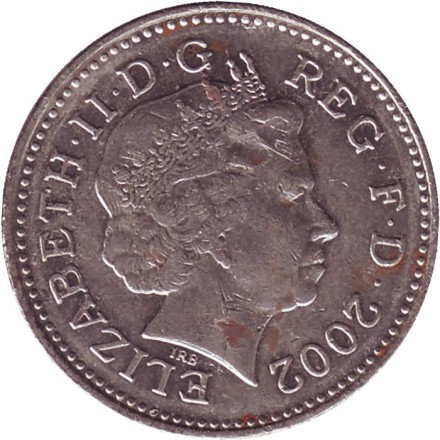 Монета 10 пенсов. 2002 год, Великобритания. Лев.