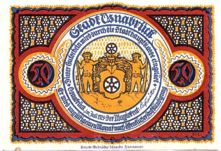 Церковь Святой Марии. Нотгельд Оснабрюка. 50 пфеннигов. 1921 год, Веймарская республика (Германия). Церковь Святой Марии. Нотгельд Оснабрюка. 50 пфеннигов. 1921 год, Веймарская республика (Германия).