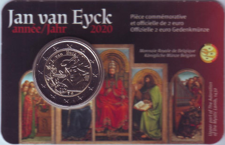 Монета 2 евро. 2020 год, Бельгия. (Надпись: Belgie). 630 лет со дня рождения Яна ван Эйка.