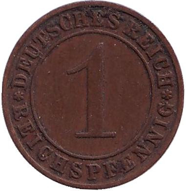 Монета 1 рейхспфенниг. 1931 год (D), Веймарская республика.