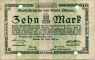 Нотгельд Альтоны. 10 марок, 1918 год, Веймарская республика (Германия).