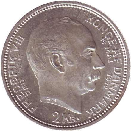 Монета 2 кроны. 1912 год, Дания. Смерть Фредерика VIII и вступление на престол Кристиана X.