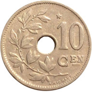 Монета 10 сантимов. 1930 год, Бельгия. (Belgie). Звезда на реверсе. Монета 10 сантимов. 1930 год, Бельгия. (Belgie). Звезда на реверсе.