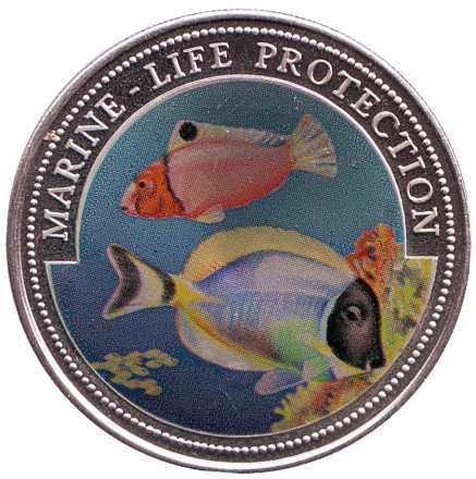 Монета 1 доллар. 1997 год, Либерия. Защита морской среды.