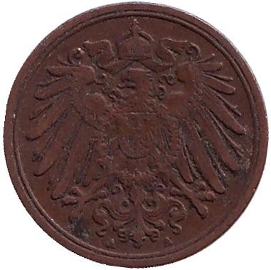 Монета 1 пфенниг. 1913 (А) год, Германская империя.