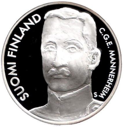 Монета 10 евро. 2003 год, Финляндия. Карл Густав Маннергейм. 300 лет Санкт-Петербургу.