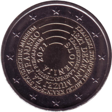 Монета 2 евро. 2021 год, Словения. 200 лет Национальному музею Словении.