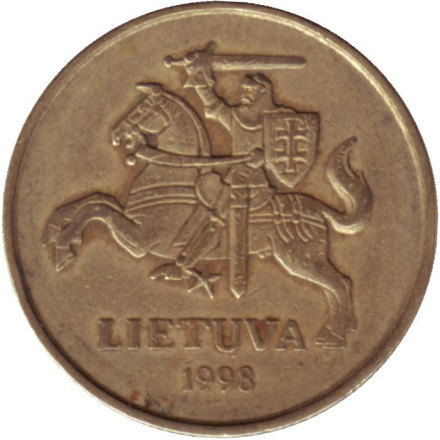 Монета 50 центов. 1998 год, Литва. Монета 50 центов. 1998 год, Литва.