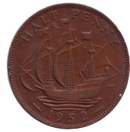 Монета 1/2 пенни. 1952 год, Великобритания. "Золотая лань". Монета 1/2 пенни. 1952 год, Великобритания. "Золотая лань".