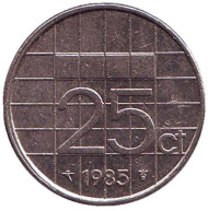 Монета 25 центов. 1985 год, Нидерланды. Монета 25 центов. 1985 год, Нидерланды.