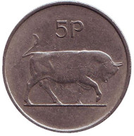 Монета 5 пенсов. 1971 год, Ирландия. Бык. Ирландская арфа. Монета 5 пенсов. 1971 год, Ирландия. Бык. Ирландская арфа.