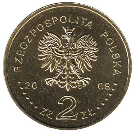 Монета 2 злотых, 2009 год, Польша. 90 лет Верховной Палате Контроля.