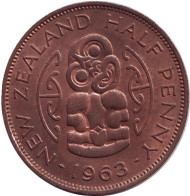 Монета 1/2 пенни, 1963 год, Новая Зеландия. Амулет-талисман Хей-Тики. Монета 1/2 пенни, 1963 год, Новая Зеландия. Амулет-талисман Хей-Тики.