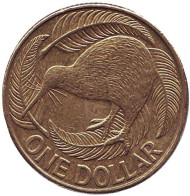 Монета 1 доллар. 2002 год, Новая Зеландия. Киви (птица). Монета 1 доллар. 2002 год, Новая Зеландия. Киви (птица).