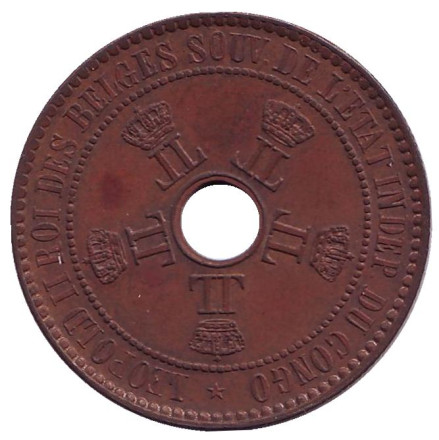 Монета 5 сантимов. 1888 год, Бельгийское Конго.