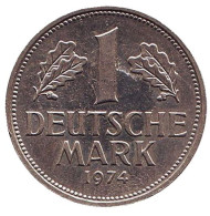 Монета 1 марка. 1974 год (J), ФРГ. Монета 1 марка. 1974 год (J), ФРГ.