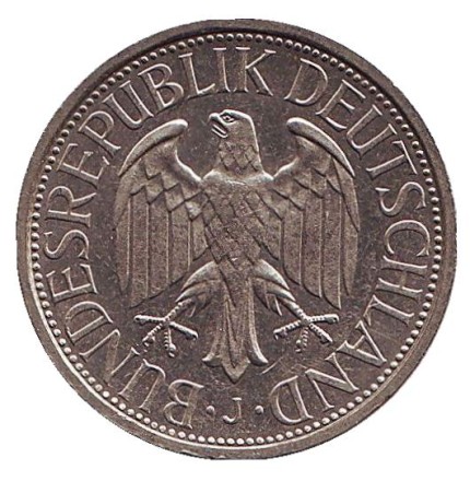 Монета 1 марка. 1974 год (J), ФРГ. Монета 1 марка. 1974 год (J), ФРГ.