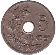 Монета 5 сантимов. 1903 год, Бельгия. (Belgie)  Монета 5 сантимов. 1903 год, Бельгия. (Belgie)
