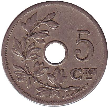 Монета 5 сантимов. 1903 год, Бельгия. (Belgie) 
