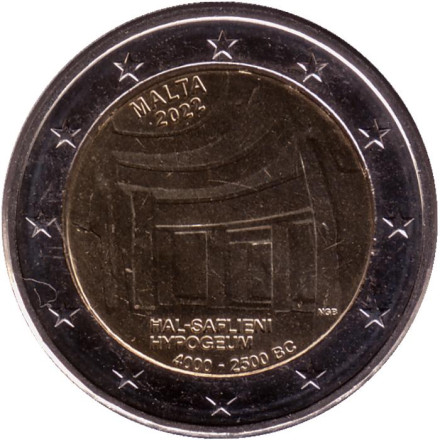 Монета 2 евро. 2022 год, Мальта. Хал-Сафлиени. "Доисторические места Мальты".