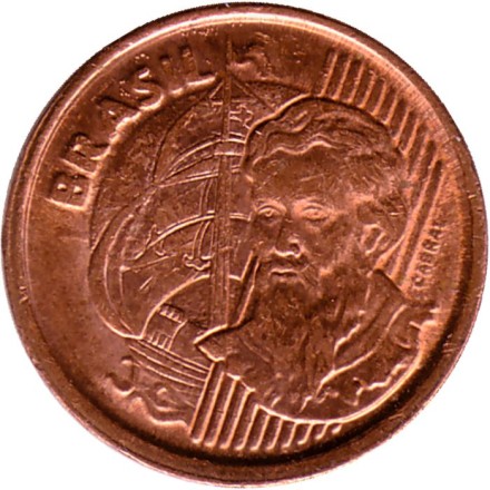 Монета 1 сентаво. 1998 год, Бразилия. Педру Алвариш Кабрал.