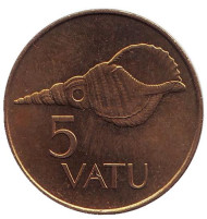 Монета 5 вату. 1999 год, Вануату. Ракушка. Монета 5 вату. 1999 год, Вануату. Ракушка.