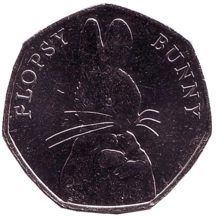 Монета 50 пенсов. 2018 год, Великобритания. Флопси Банни. 150 лет со дня рождения Беатрис Поттер.