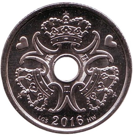 Монета 2 кроны. 2016 год, Дания. Монета 2 кроны. 2016 год, Дания.
