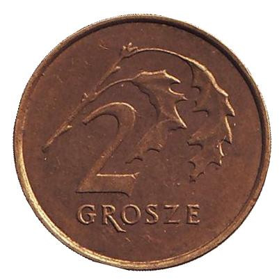 Монета 2 гроша, 2013 год, Польша. (Старый тип). Дубовые листья.