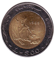 Монета 500 лир. 1989 год, Сан-Марино. Резчик по камню. Монета 500 лир. 1989 год, Сан-Марино. Резчик по камню.