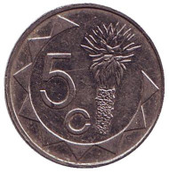 Монета 5 центов. 2002 год, Намибия. Цветок алоэ. Монета 5 центов. 2002 год, Намибия. Цветок алоэ.