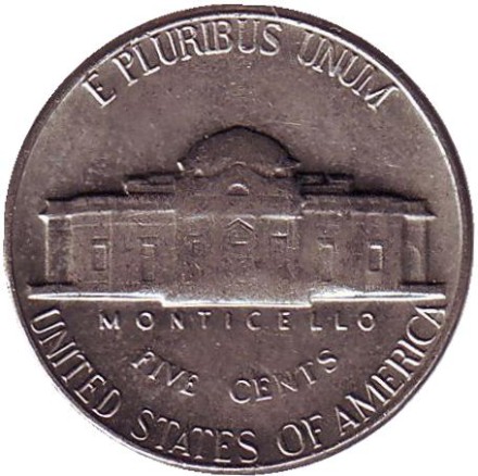 Монета 5 центов. 1970 год (D), США. Джефферсон. Монтичелло.