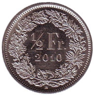 Монета 1/2 франка. 2010 год, Швейцария. Монета 1/2 франка. 2010 год, Швейцария.