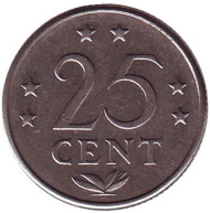 Монета 25 центов, 1970 год, Нидерландские Антильские острова. Монета 25 центов, 1970 год, Нидерландские Антильские острова.