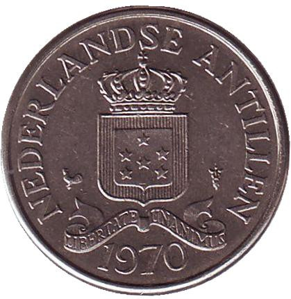 Монета 25 центов, 1970 год, Нидерландские Антильские острова. Монета 25 центов, 1970 год, Нидерландские Антильские острова.